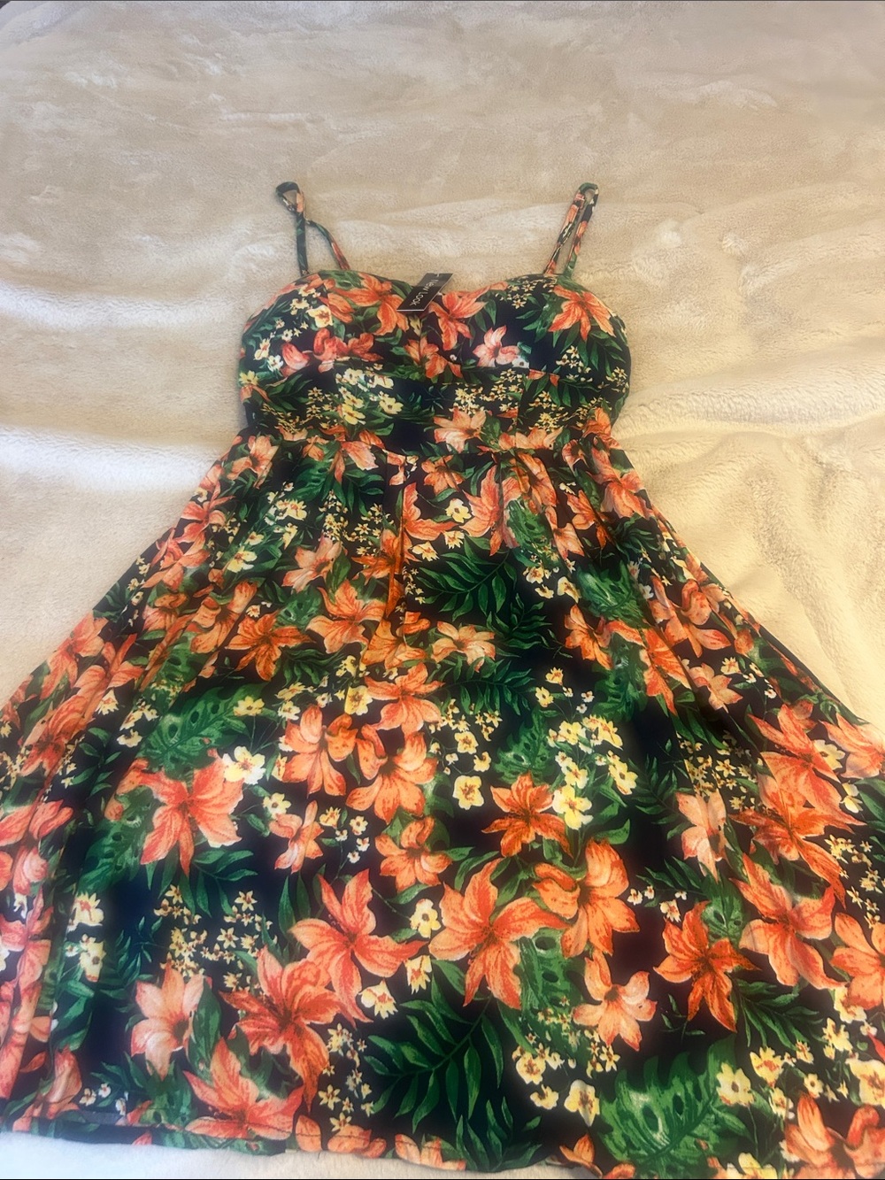 New Look size med  Floral Sundress with Orange & Green Tropical Print NWT size M